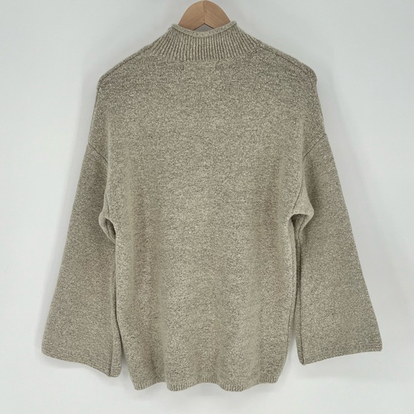 Zara Women's Bell Sleeve Mock Neck Knit Sweater Size XL Oatmeal Pullover Cozy - Picture 4 of 11